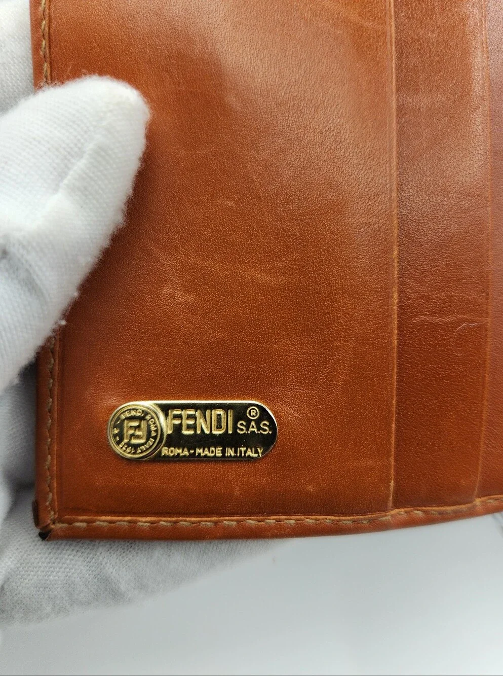 Fendi Striped Canvas Wallet with Brown Leather Trim